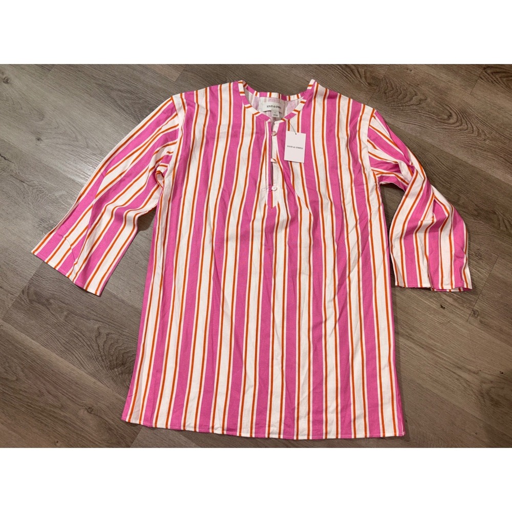 Solid & Striped Target Pink Orange Striped Linen Blend Henley Tunic Top Large